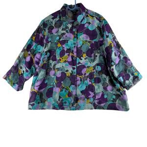 Toni Morgan 3/4 Sleeve Button Up Sheer Blouse Jacket Women's 2X Abstract Artsy